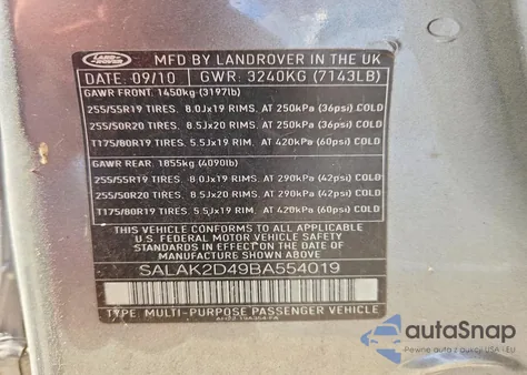 2011 Land Rover Lr4 Hse Luxury из США, поврежденный, VIN SALAK2D49BA554019